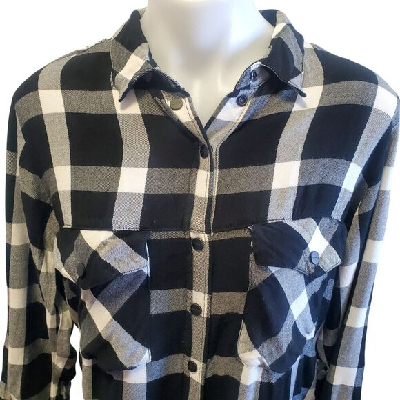 Sanctuary Anthro Womens Black & White Plaid Grunge Soft Boyfriend Shirt Medium - Picture 2 of 11